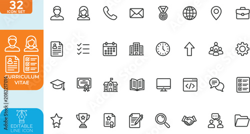 Photos Curriculum vitae line editable Vector illustration icon set