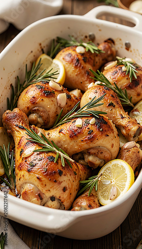 Golden Brown Chicken Drumsticks in Baking Dish.