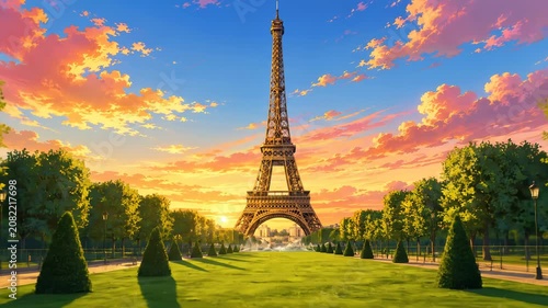 Eiffel Tower Paris France Sunset Landscape.