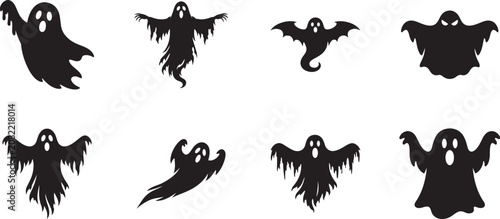 Canvas Print Ghost silhouette set illustration for Halloween featuring flat black vector icons in editable EPS format