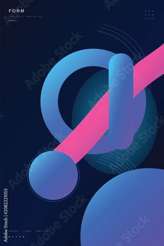 Abstract geometric shapes in blue and pink colors on dark background