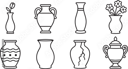 Schilderij op canvas Vases Modern and Premium Icon Set, Featuring bud vase, amphora, floor vase, flow