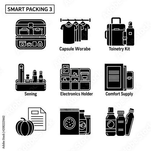 Icon Set: Organizer, Capsule, Pumpkin, Food Packaging, Document