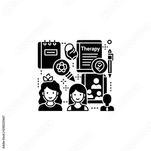 Illustration of two girls with beauty, fashion, and planning icons, representing style, self-care, and organization.