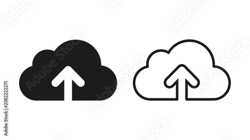 Fotografie Cloud upload icon black and white line art style