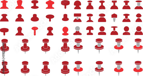 red push pin and person icons on white background for graphic design