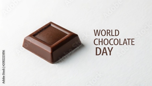 Chocolate Day, Minimalist composition featuring single glossy chocolate square on background.