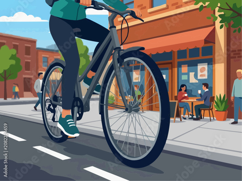 Close up of a cyclist riding a bicycle on a city street