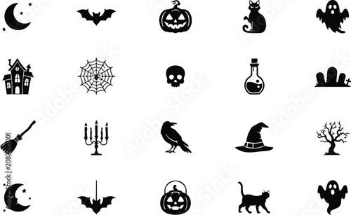 Halloween silhouette icons set