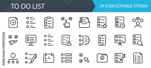 To Do List Icons Checklist, Task Management, Planning, Productivity,Goals, Workflow, Organization Collection. vector Editable Stroke.