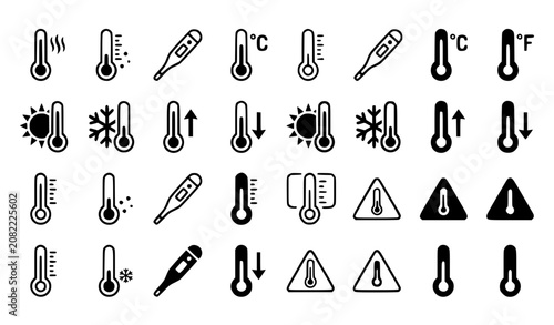 Slika na platnu Thermometer Heat and Cold Temperature Icons Vector Set EPS10