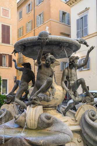 Turtle Fountain or Fontana delle Tartarughe in Piazza Mattei, featuring bronze youths and turtles, designed by Giacomo della Porta, Rome, Italy