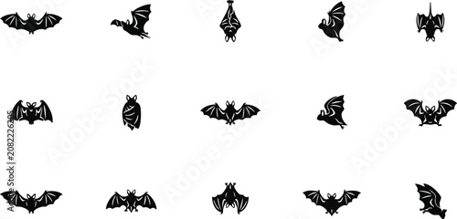 Black bat silhouettes in various flight positions