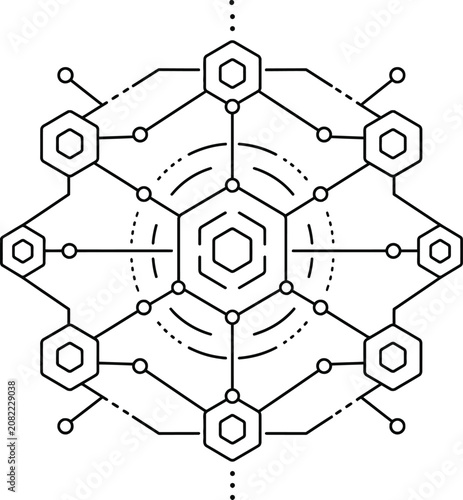 Enterprise Mesh Network Topology Minimal Outline Vector Illustration
