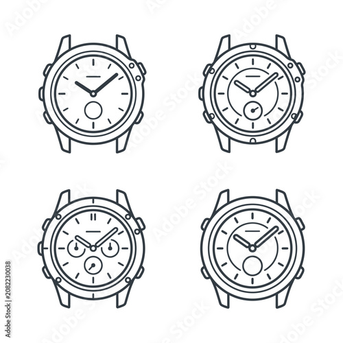 Smartwatch Icons Set, Fitness Tracker Line Art, Digital Watch Collection