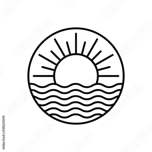Minimalist Sunrise Over Ocean Waves Circle Icon Vector