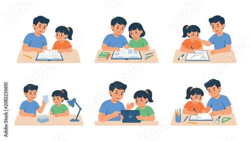 Father Helping Daughter with Homework and Studies - Diverse Learning Activities