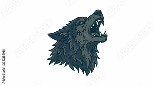 Foto A fierce wolf head with open mouth and sharp teeth roars loudly