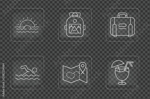 Travel And Vacation Linear Icon Set On Transparent Background