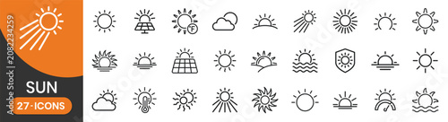 Photos Sun thin line icon set featuring radiant sunrise horizon sunset heat wave and we