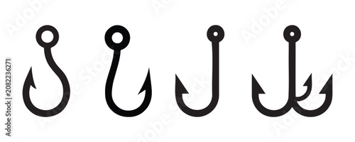 Tableau sur toile Fishing Hook Icon Set Vector, Silhouette Angling Hooks for Fishing Equipment, Ou