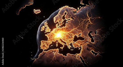 Europe heatwave map showing extreme temperatures glowing from space