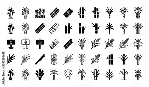 Obraz na płótnie Black White Sugar Cane Plant Icon Pack Filled Outline Agricultural Vector Set