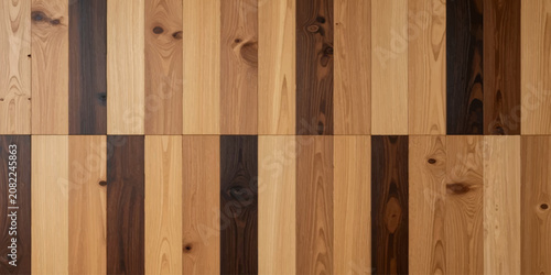 Natural Wooden Plank Floor Texture with Mixed Light and Dark Oak Panels and Knots.