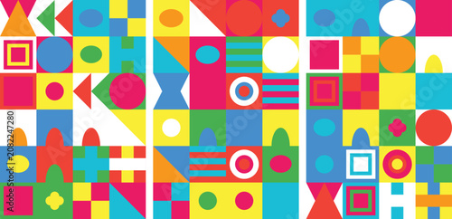 Vibrant geometric pattern with colorful shapes and bold design elements