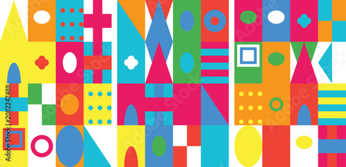 Vibrant geometric pattern with colorful shapes and designs