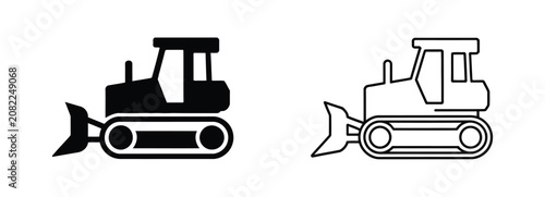 Obraz na plátně Bulldozer icon set featuring heavy equipment, construction tractor, and earthmov