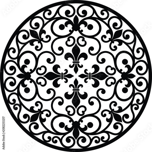 A circular ornamental emblem with a free-flowing.eps