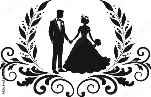 a classic elegant wedding vector silhouette design .eps