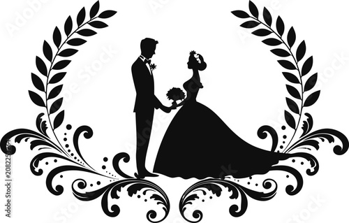 a classic elegant wedding vector silhouette design .eps
