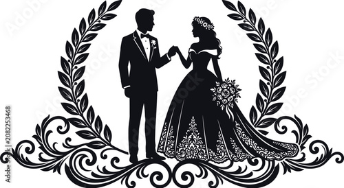 a classic elegant wedding vector silhouette design .eps