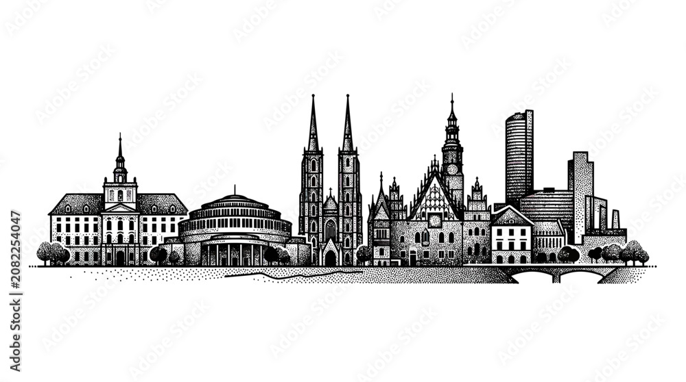 Fototapeta premium Cityscape Silhouette: Historic and Modern Architecture Panorama