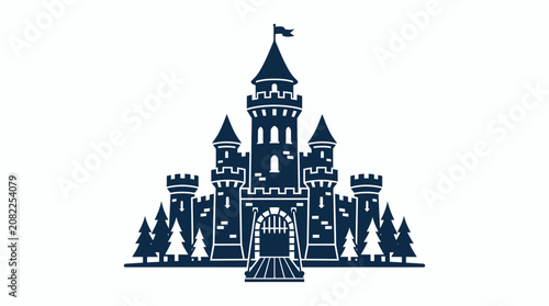 Photos Fairytale Castle Silhouette with Pine Trees and Flag