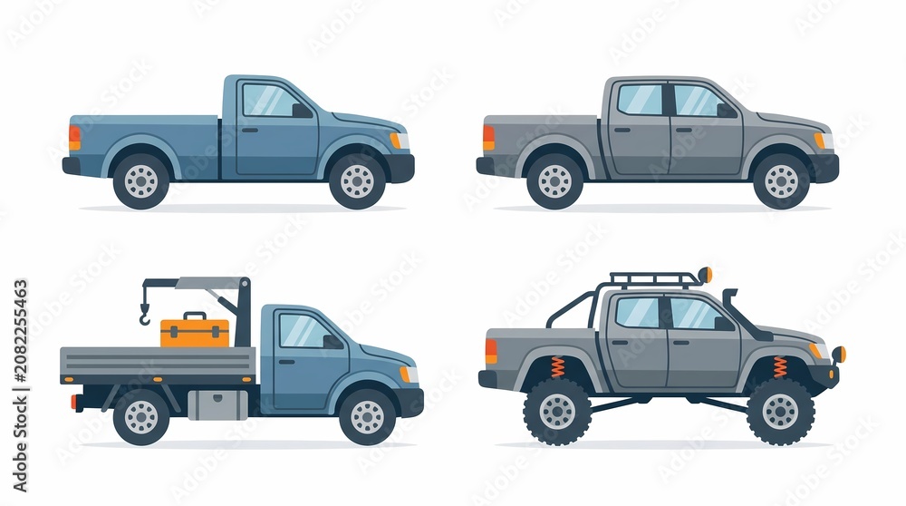 Naklejka premium Pickup Truck Collection with Single Cab Double Cab Utility and Off Road Pickup Vehicles