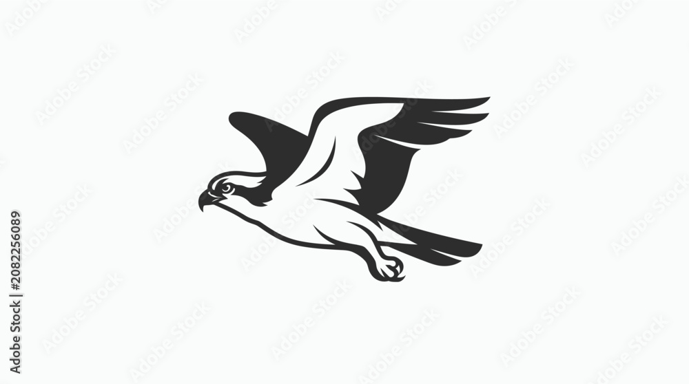 Fototapeta premium Osprey Bird of Prey Side Profile Flying Vector Illustration Silhouette Icon Isolated on White Background