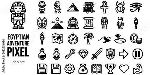 Tableau sur toile Egyptian Adventure Game Pixel Art Black White-Pharaoh Sprite Pyramid Treasure-Re