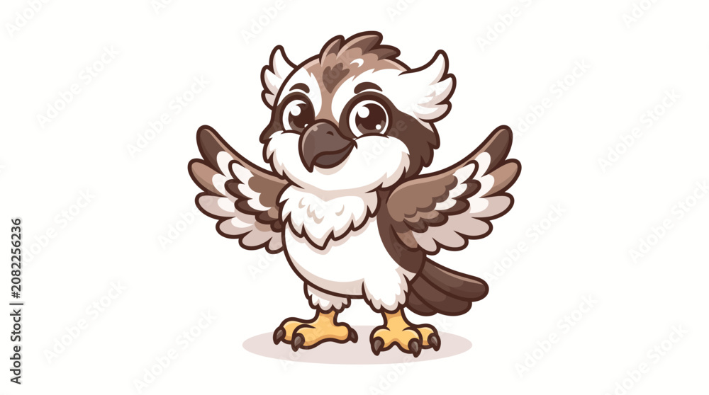 Naklejka premium Cute Osprey Bird Cartoon Character Standing with Open Wings Vector Illustration for Kids Education