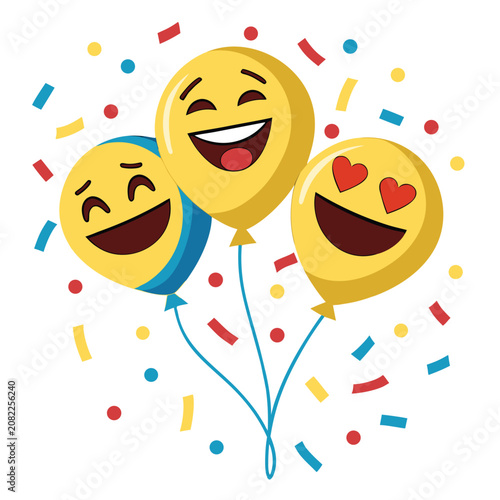 World Emoji Day Balloon Vector Illustration with Happy Smiley Faces, Cute Emoji Icons, Line Art Clipart, Flat Logo Design