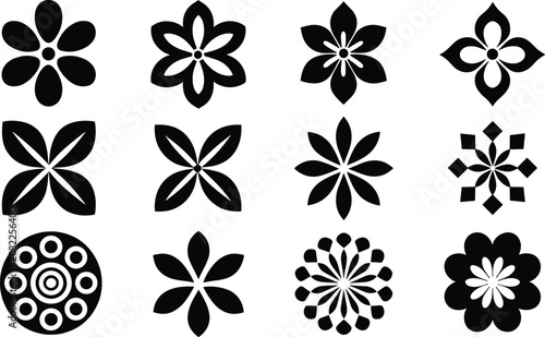 Cuadro en lienzo Set of abstract black geometric flower icons minimalist floral vector symbols si