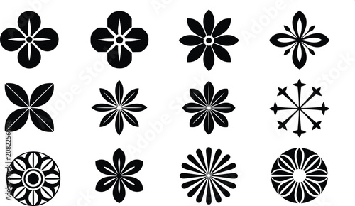 Fotografía Set of abstract black geometric flower icons minimalist floral vector symbols si
