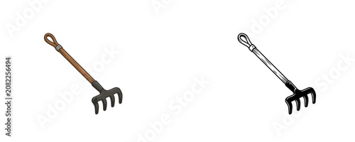 Obraz na plátně Furnace rake vector illustration in flat colored cartoon and black line styles w
