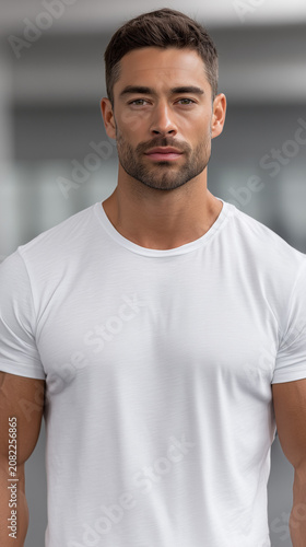 Latino athlete man in white T-shirt mockup