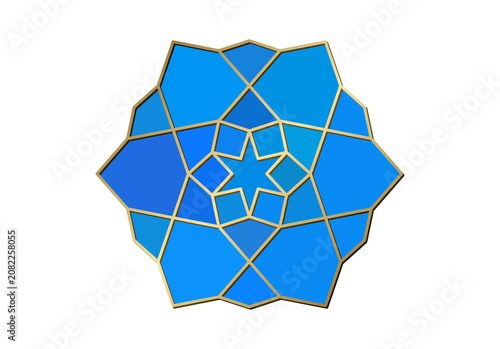 Canvas-taulu Blue and gold Islamic geometric rosette ornament, isolated on a transparent back