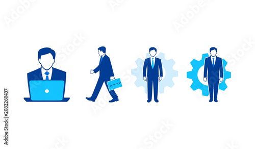 Quadro su tela Professional business people walking and working with modern laptop and briefcas