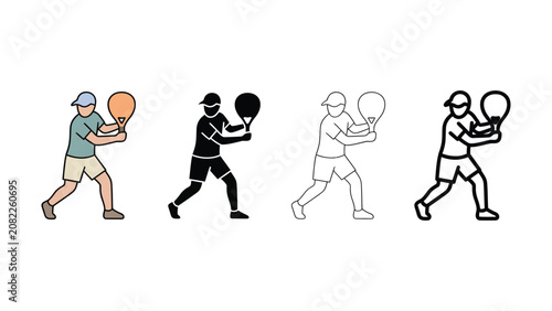 Diverse vector icon set of player ready for paddle sport