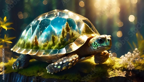 Crystal tortoise with miniature landscape